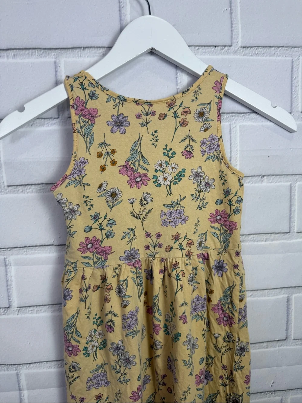 H&M Girls Floral Sleeveless Dress Size 6X-7 Yellow Cotton
